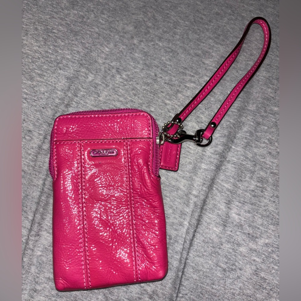Coach Pink Leather Wristlet Case